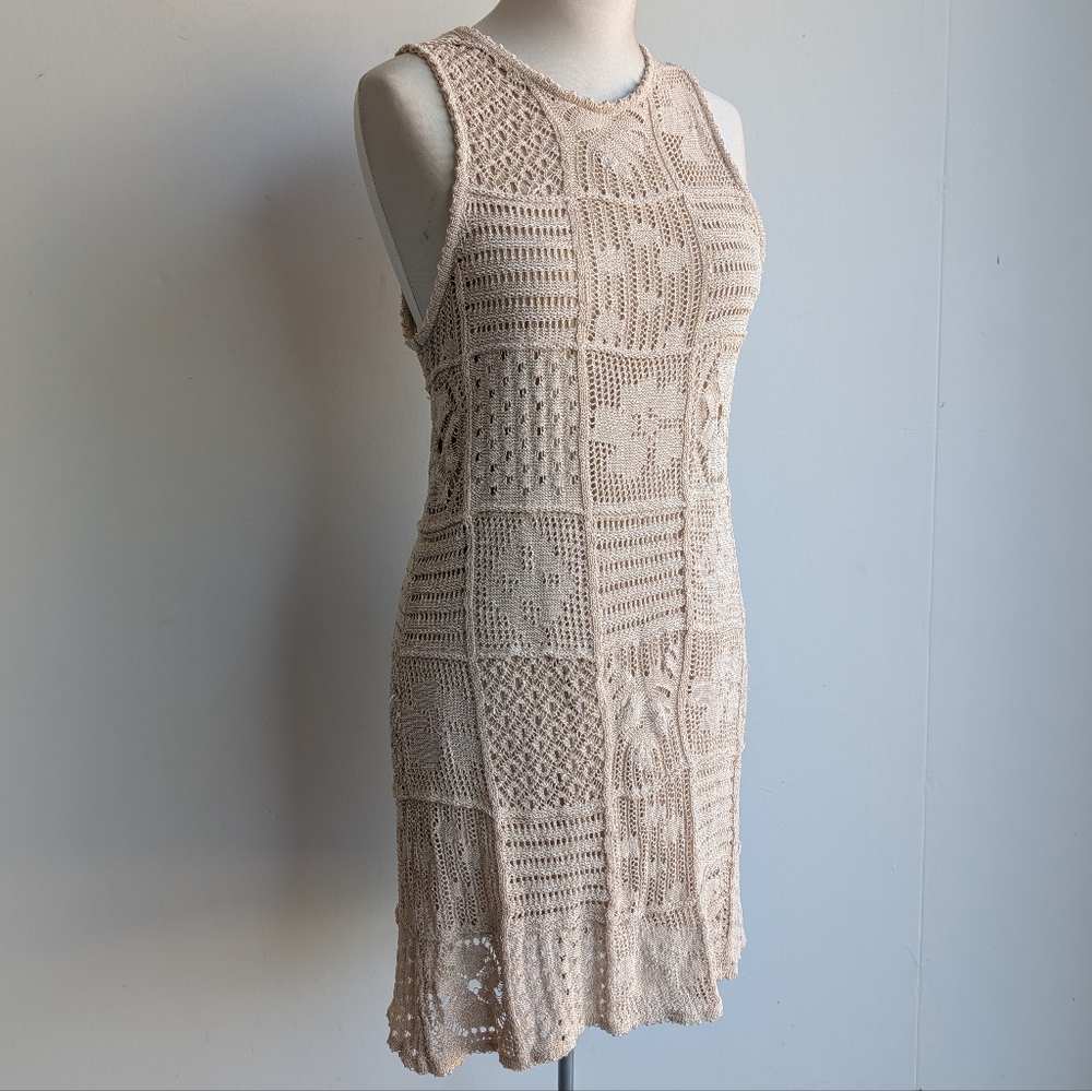 Zara Knit Crochet Beige Floral Sleeveless Mini Dress